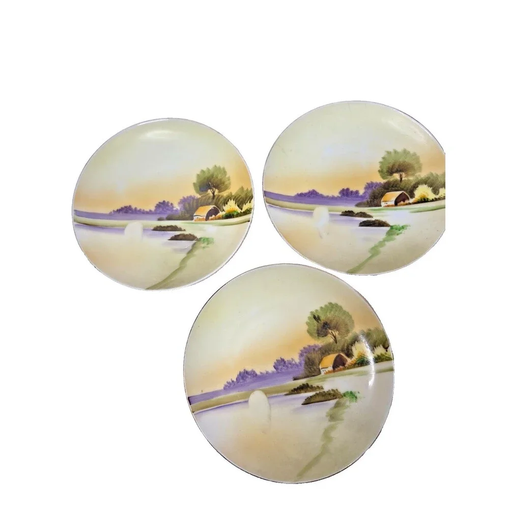 Vintage Meito China Porcelain Hand Painted Plates Lot of 3 made in Japan 6 Inch